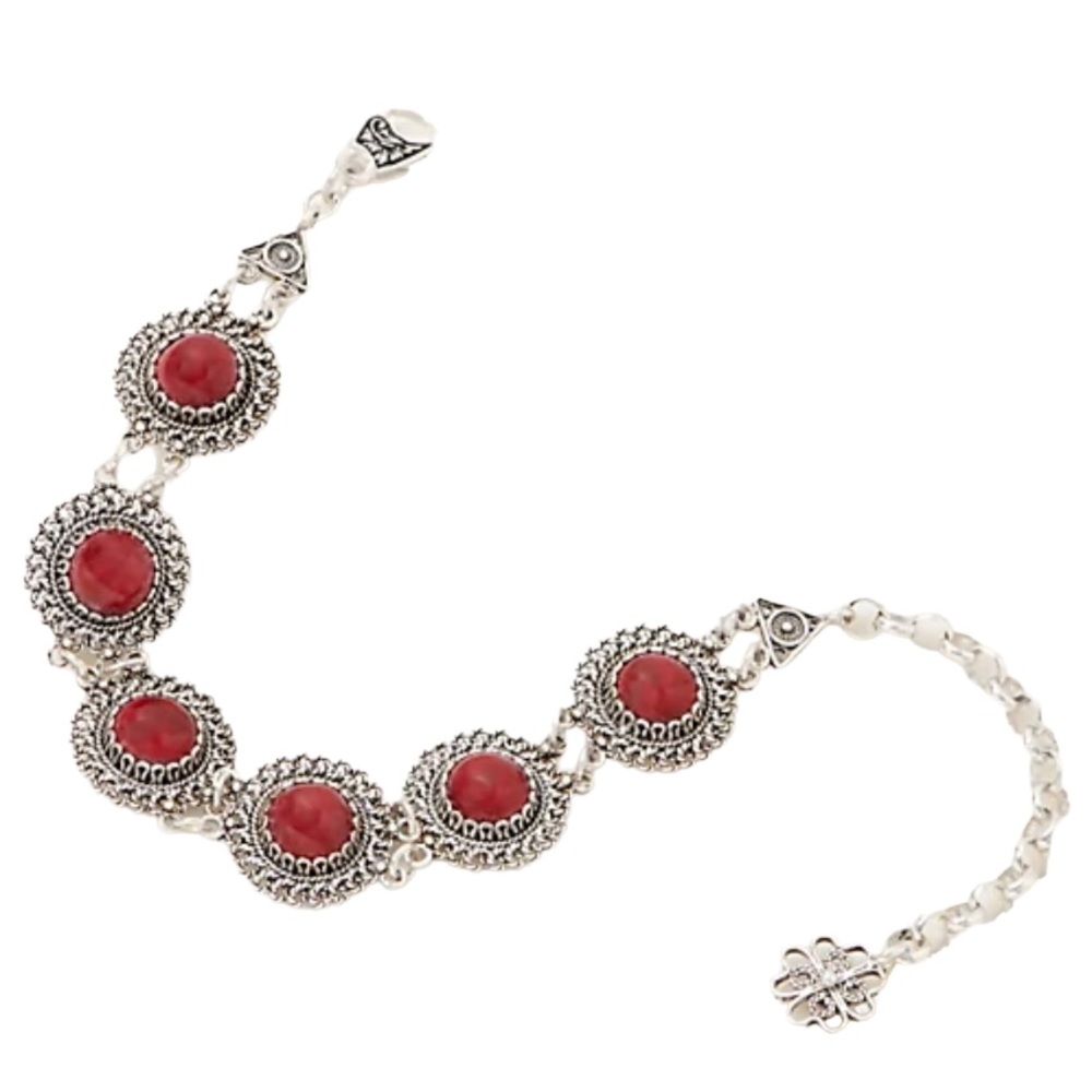 Artisan Crafted Gemstone Station Bracelet Sterling Silver Ruby Corundum